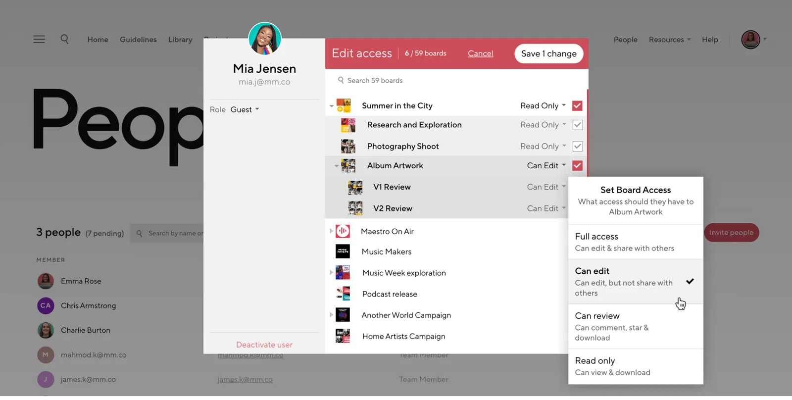 A user profile in Niice, listing every board the person can reach.